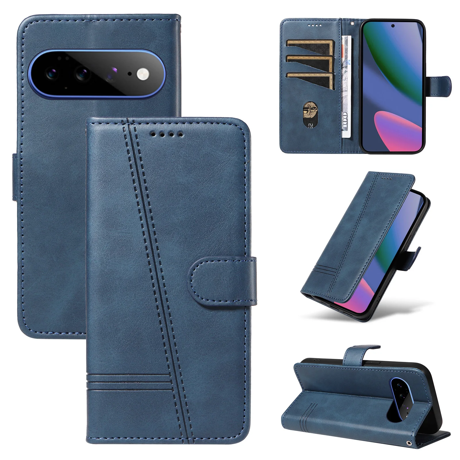 Minimalist Leather Wallet Flip Case | Stand Book with Card Holder Protective Cover