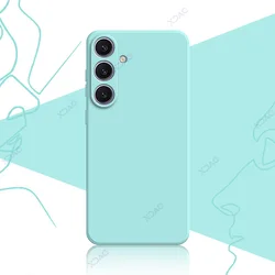 Square Liquid Silicone Phone Case - 360° Soft Protective Anti-Fall Armor Cover for Galaxy S25 Ultra (Light Blue)