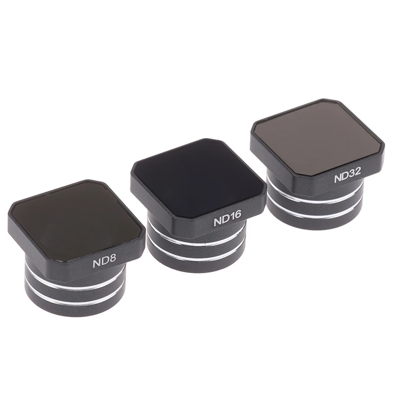 Pack de trois filtres ND (ND8, ND16, ND32) pour caméra FPV drone, format 19x14mm.
