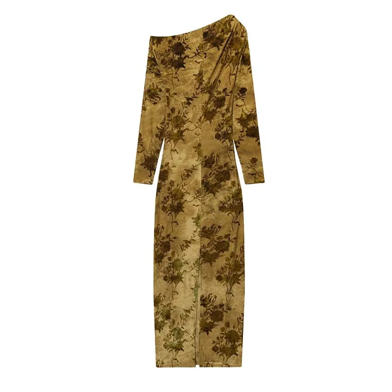 Chic Elegant Long Dresses Ruched Slim Fashion Midi Dress Women 2025 New Party Dresses For Women Print Long Sleeve Dress ﻿