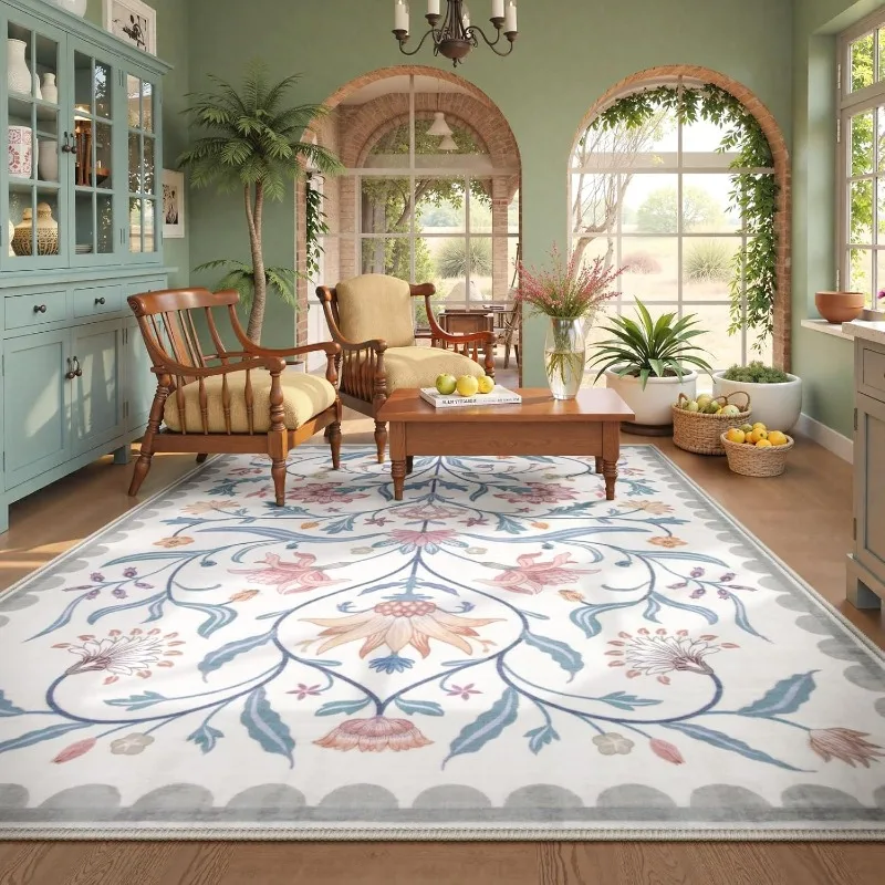 Retro Floral Living Room Carpet Large Area Luxury Plant Bedroom Plush Rug Machine Washable Non-slip Coffee Table Mat Ковер Tapis