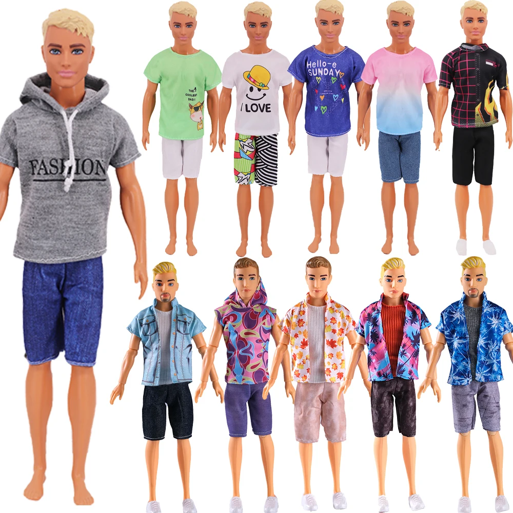 Ken Doll Clothes Round neck T-shirt + Beach shorts Floral