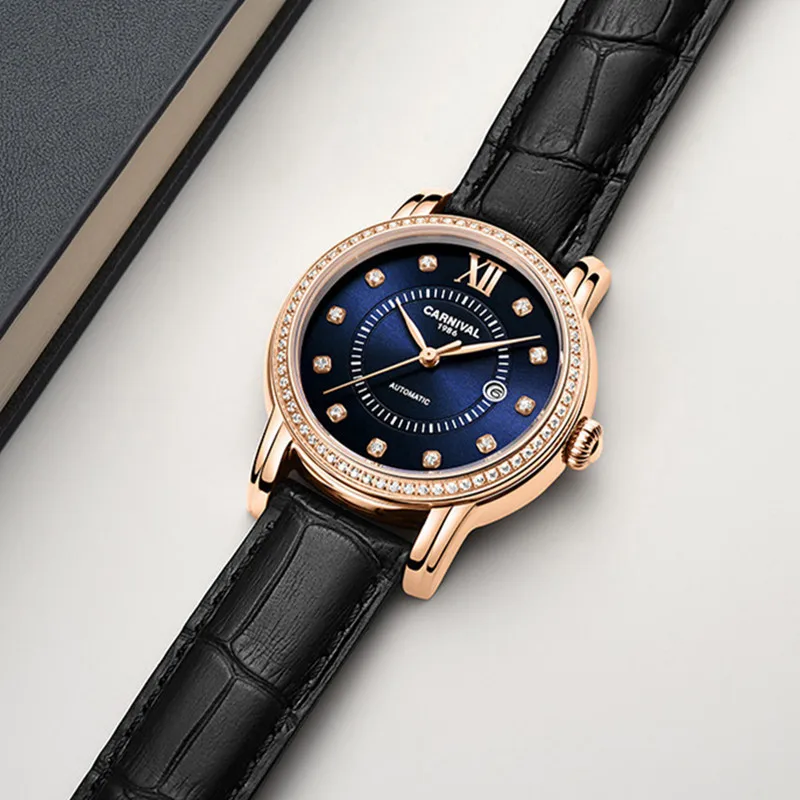 CARNIVAL Brand Women\'s Mechanical Watch for Women Luxury Automatic Wristwatch Sapphire Glass Calendar 30M Waterproof Reloj Mujer
