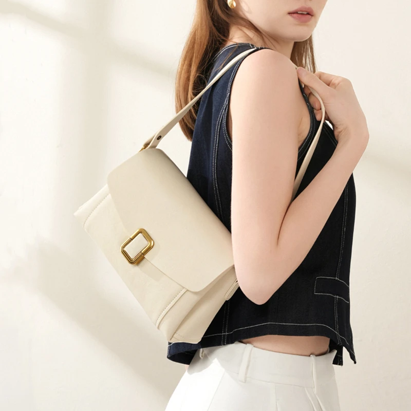 Burminsa 3 Layers Genuine Leather Underarm Shoulder Bags For Women Luxury Designer Crossbody Purses Square Ladies Handbags