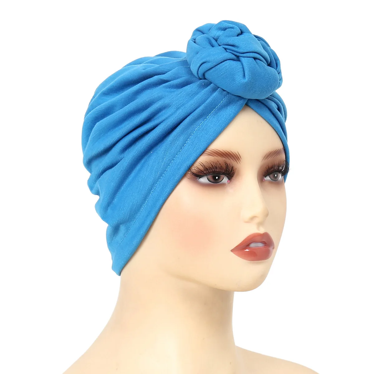 Solid Color Horn Cap Stylish Pre Tied Knot Turban Hat Women's Casual Decorative Headwear