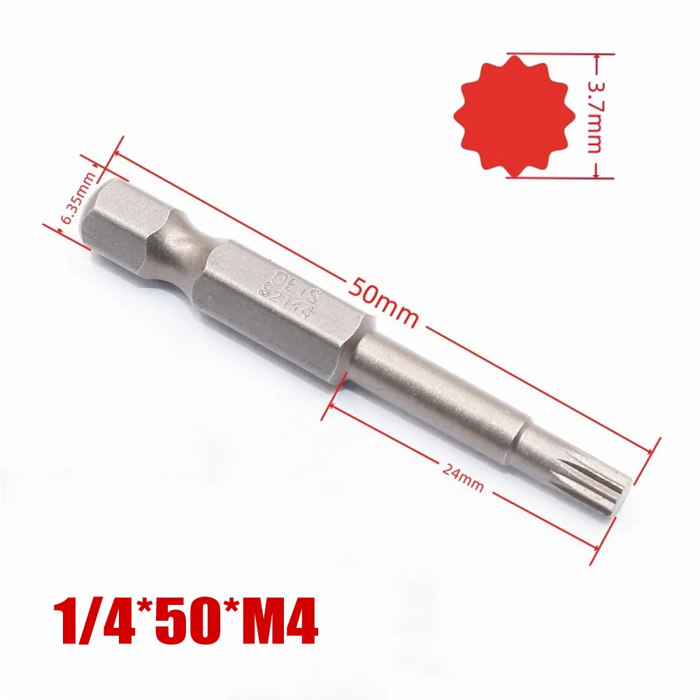 

50mm 12 Point Torx Screwdriver Bit 6.35mm Hex Shank Magnetic Screwdriver Bit M5 M6 M7 M8 M10 M12 Workshop Power Tools