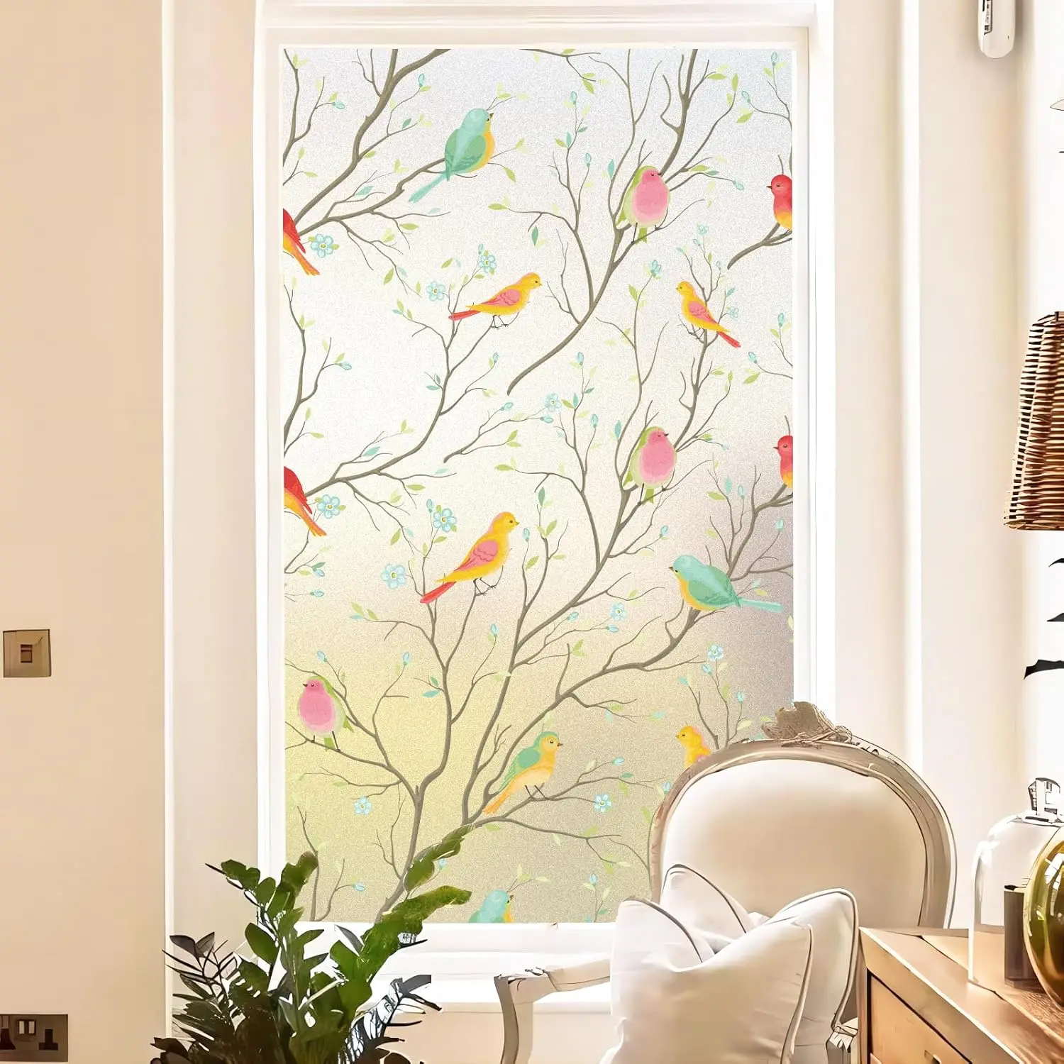 Frosted Privacy Static Cling Window Film UV Blocking Decorative Stained Glass Sticker for Front Door Bathroom