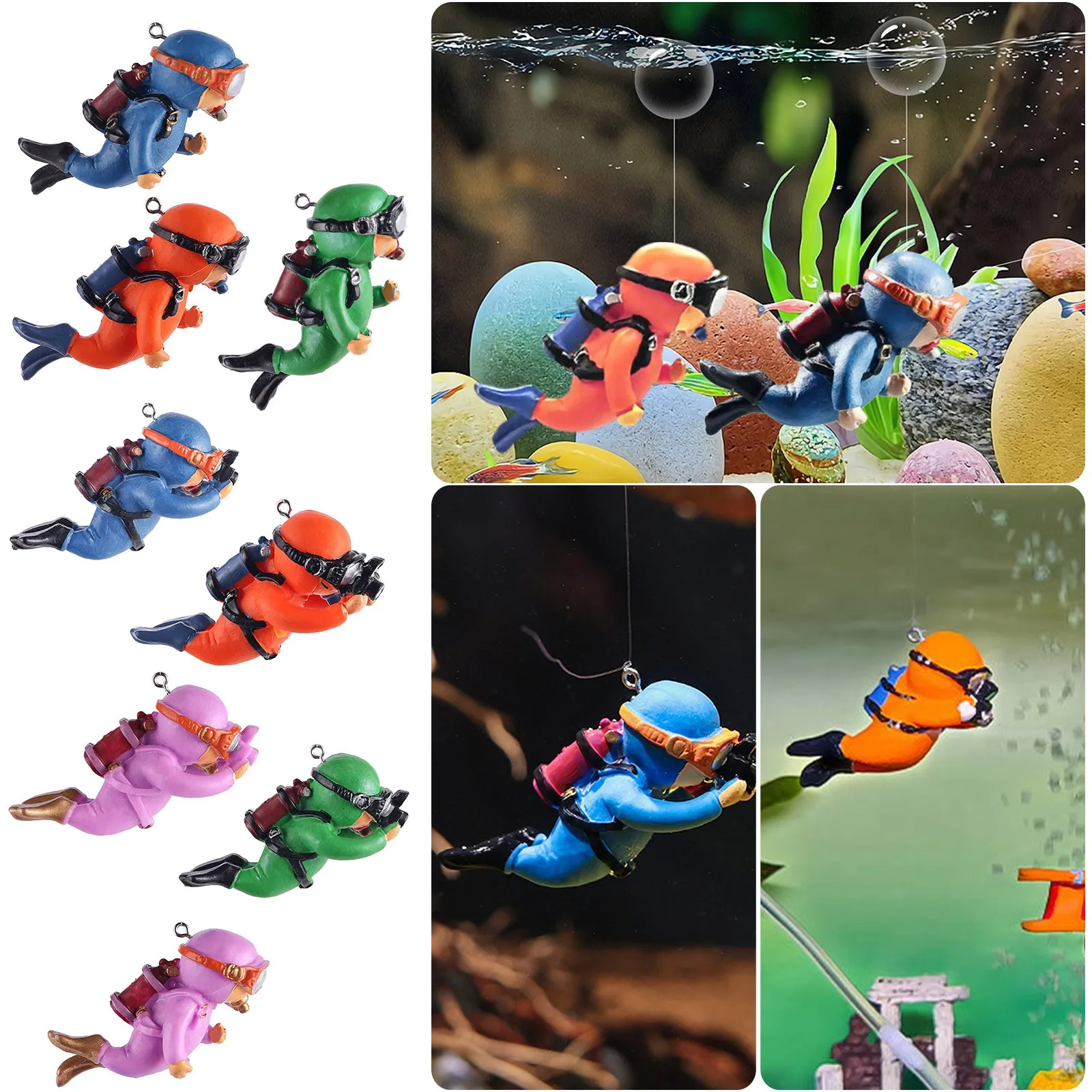 Blue Guy Diver Decorative Ornament For Fish Tanks And Aquariums 1PC Crystal Trim Beaded fish aquarium