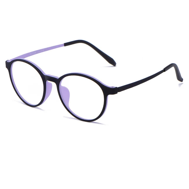 YIMARUILI Ultralight Titanium Alloy TR90 Myopia Glasses Retro Round Optical Prescription Eyeglasses Frame Men And Women H3050 Black Purple Frame