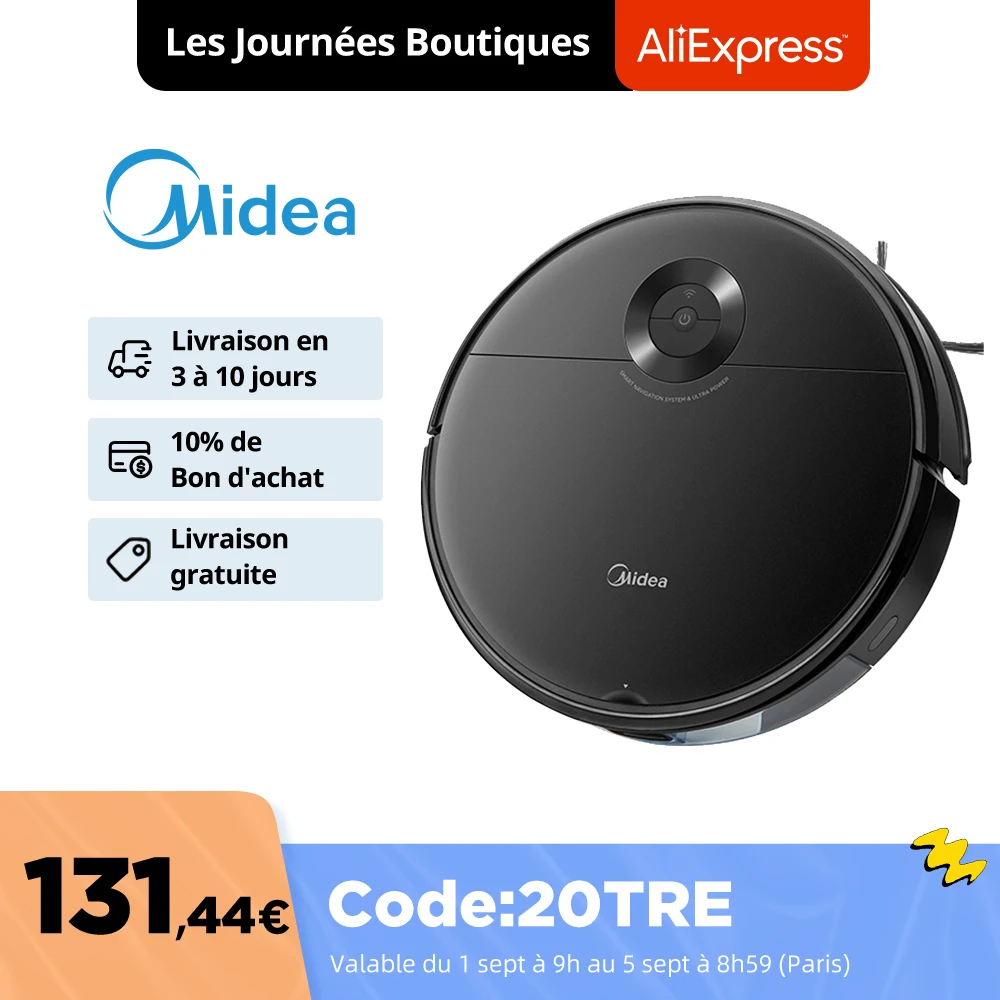 Midea Aspirateur Robot Vcr09b, Vadrouille Humide Et Sèche, 4000pa