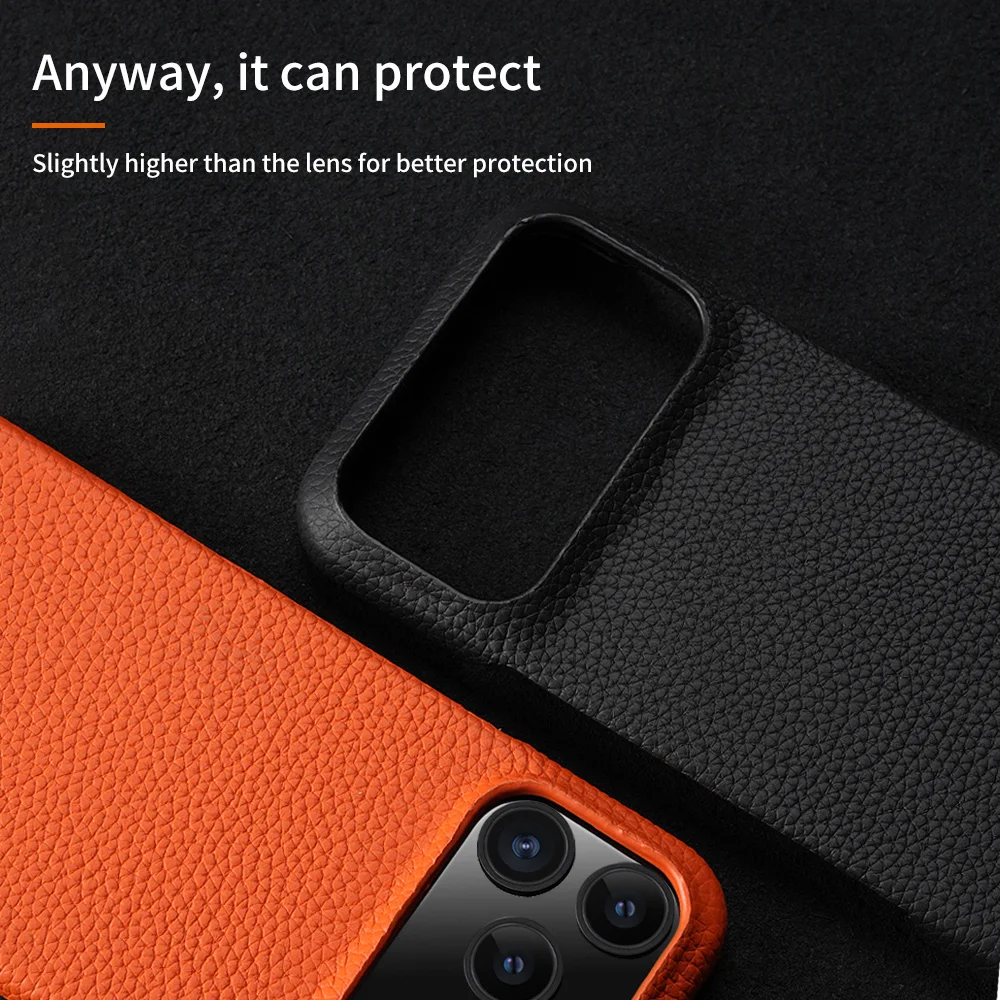Luxurious Lychee Leather Magnetic Phone Case with Magsafe