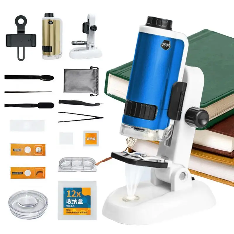 

Kids Microscope Kit 2 in 1 HD 100x-250x Microscope for Kids with LED&uv Light 26PCS/Set Educational Kit Funny Stem & Science