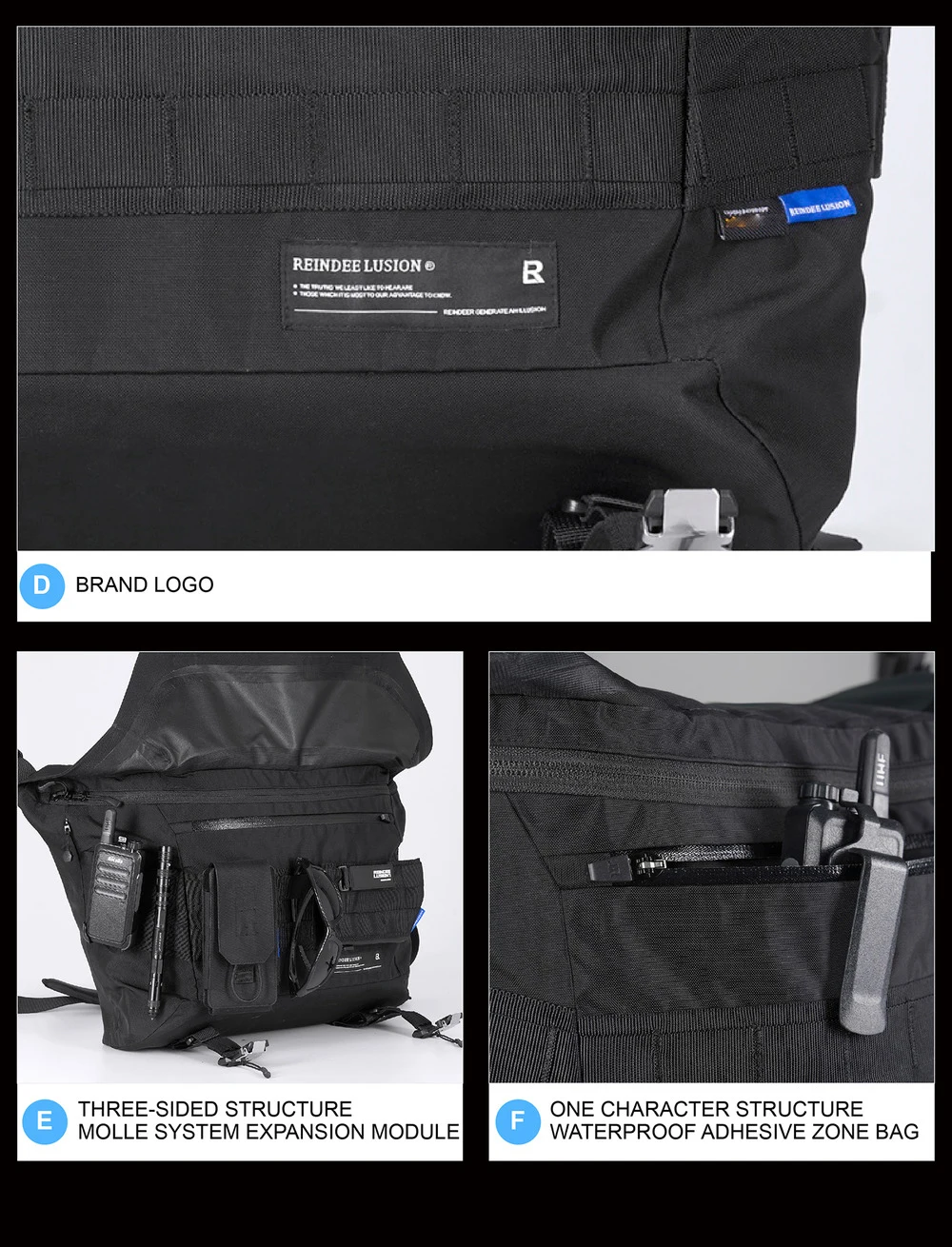 Reindee Lusion 24ss Waterproof cd material shoulder bag set molle pad modul expansion accessories techwear