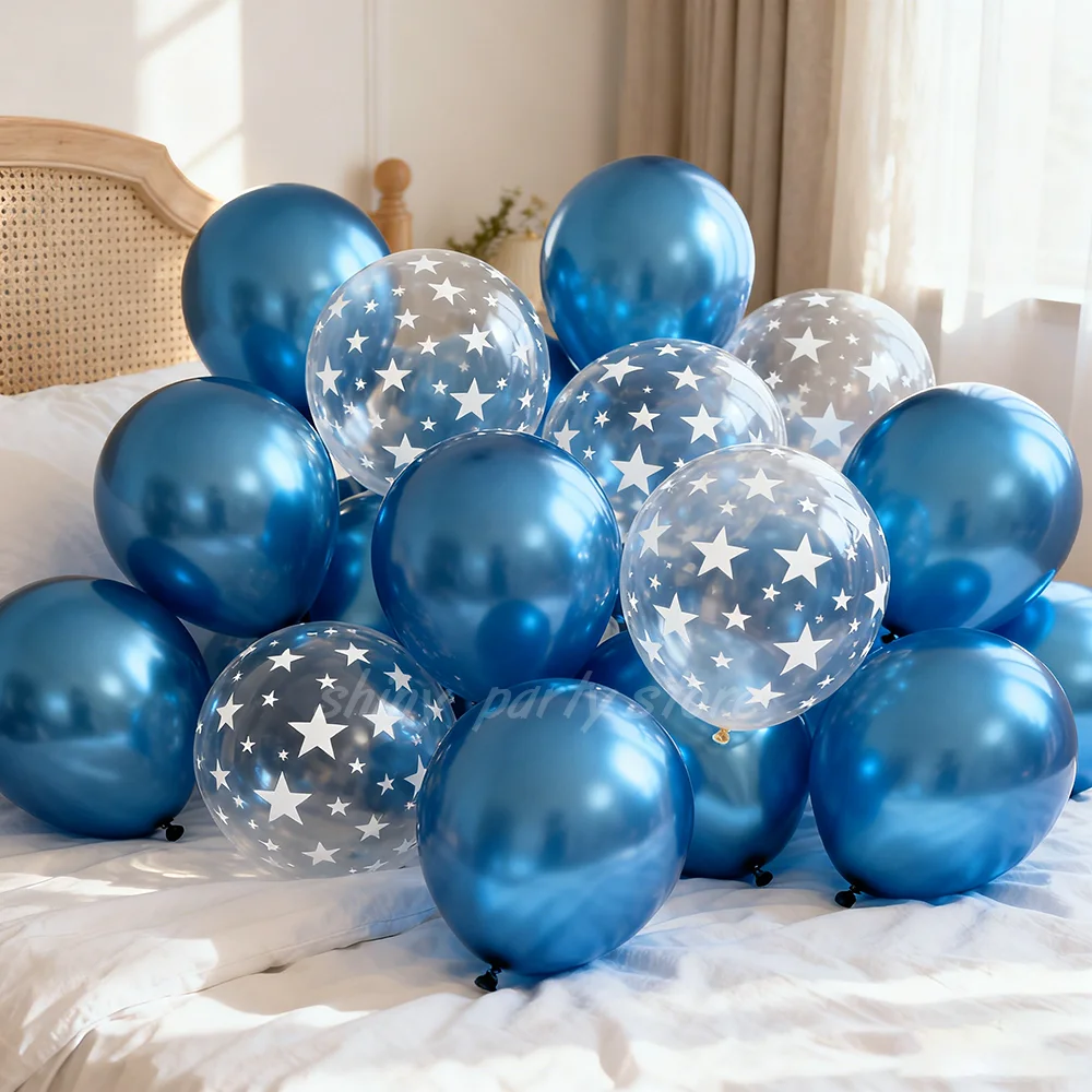20/50 Stück metallisch glänzend blau transparent Sternenhimmel Latex Ballon Set für Geburtstag Hochzeit Abschluss Helium Ballons Dekoration