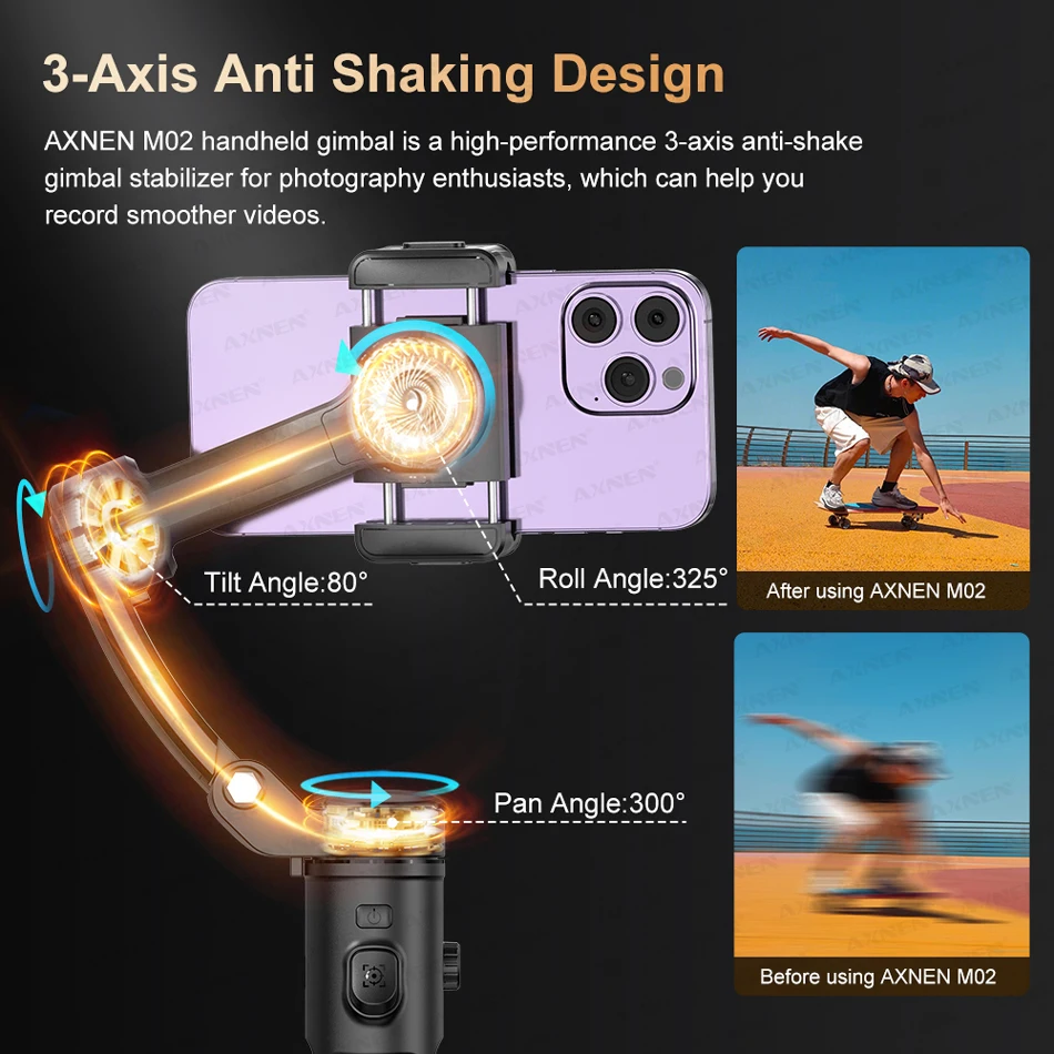 Handheld Gimbal Stabilizer 3-Axis Anti-shake AI Tracking For iPhone Android Mobile Phone Vlog Optional Extension Rod