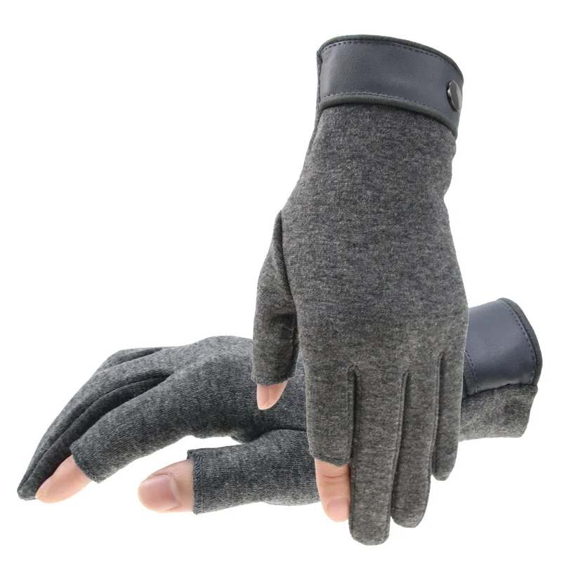 남성용 겨울 벙어리 장갑, 두 손가락 노출, 따뜻한 유지 터치 스크린, 방풍 얇은 Guantes 운전, 미끄럼 방지 야외 낚시 남성 장갑