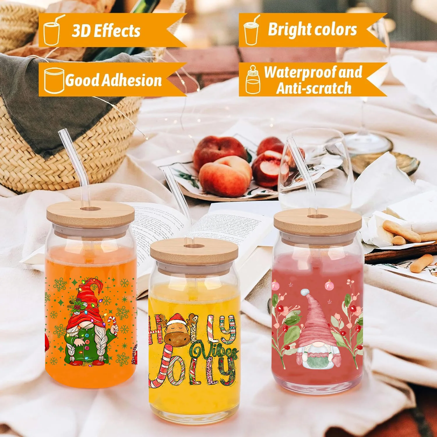 Cartoon dwarfs peel waterproof DIY Decals 3D transfers uvdtf crystal stickers 16oz uv dtf cup wraps for Libbey Glasses