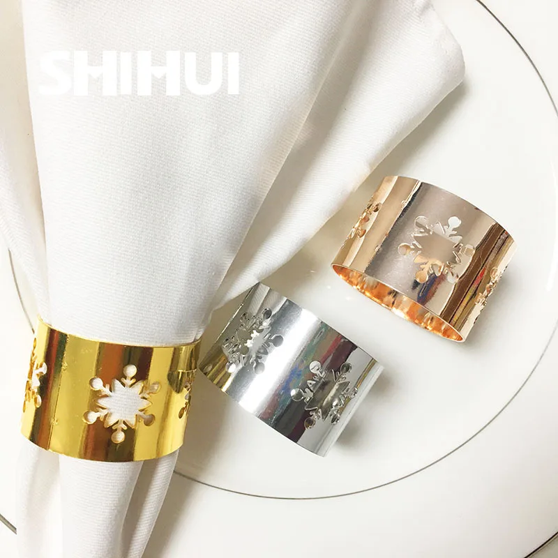 

Napkin Rings Holders Metal New Christmas Snowflak Buckle Novelties Becket For Hotel Wedding Party Event Dining Table Decoration