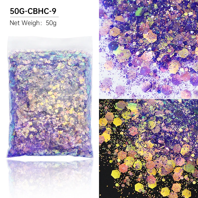 50g/bag Mixed Hexagon Resin Filling Chunky Glitter For Epoxy Resin Filler  UV Silicone Mold Mermaid Sequins Resin Pigment Powder