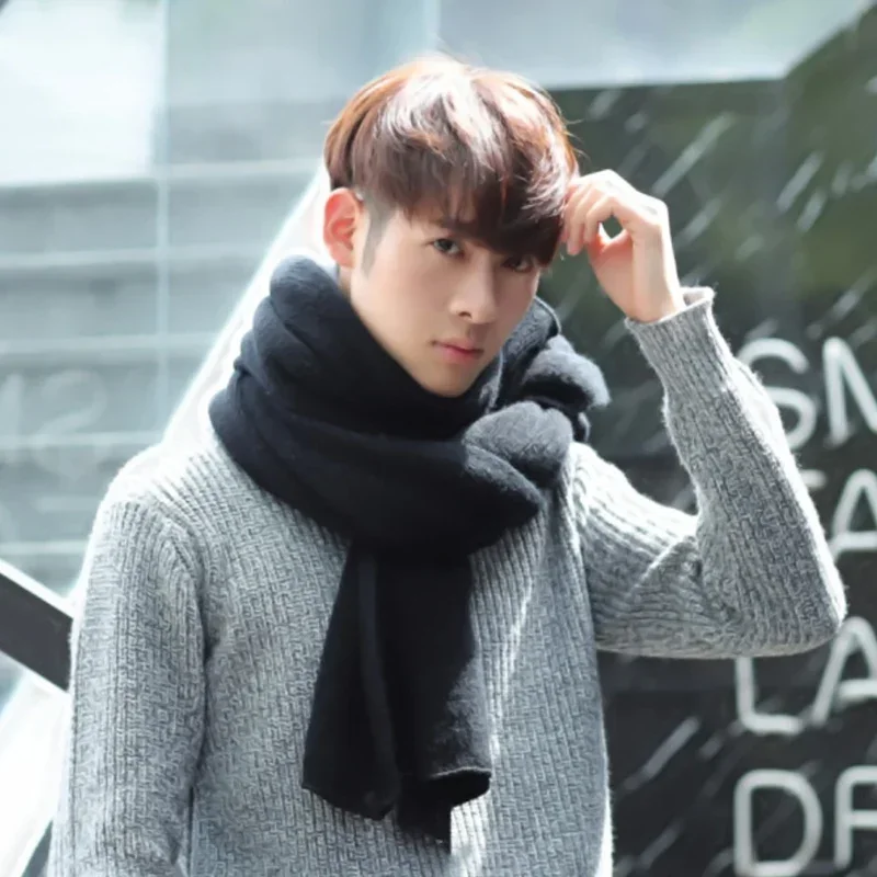 

WJ397G82 Luxury brand design Thick Knitted Scarf For Men Fashion Winter Increase Simple Solid Color Scarf Men's Warm Neckerchief