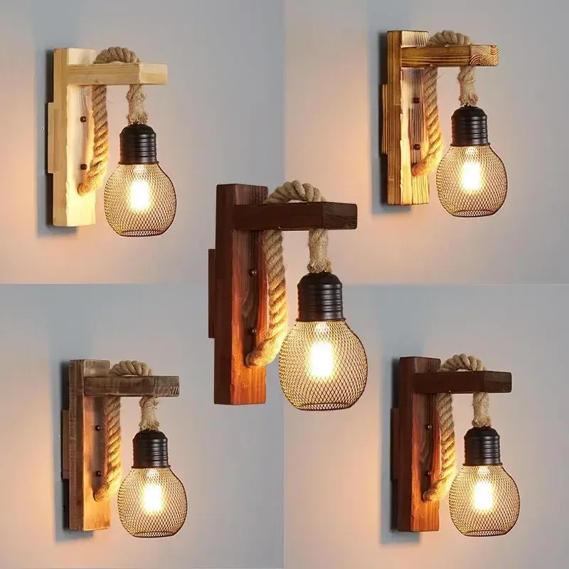 

Industrial Minimalist Wood LED Wall Lamps Vintage Metal Simple Wall Lights Bedroom Bedside Stair Aisle Corridor Porch Sconces