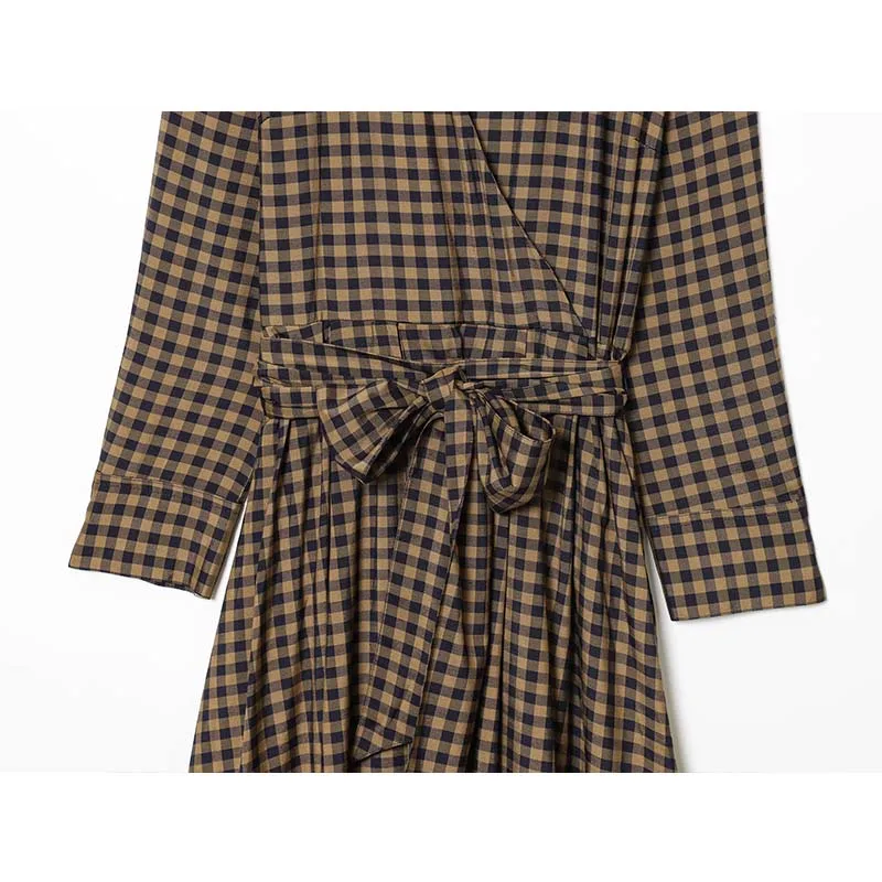 2025 New Women Fashion Plaid Shirt Collar Dress Long Dresses With Belt Chic Dresses Women Long Sleeve Casual Autumn Dress