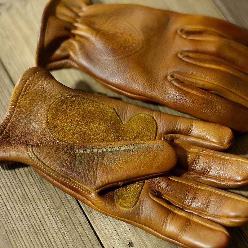Retro Weathered Top Layer Cowhide Gloves Outdoor Genuine Leather Men's Sports Adventure Wear Resistant Fireproof Full Leather