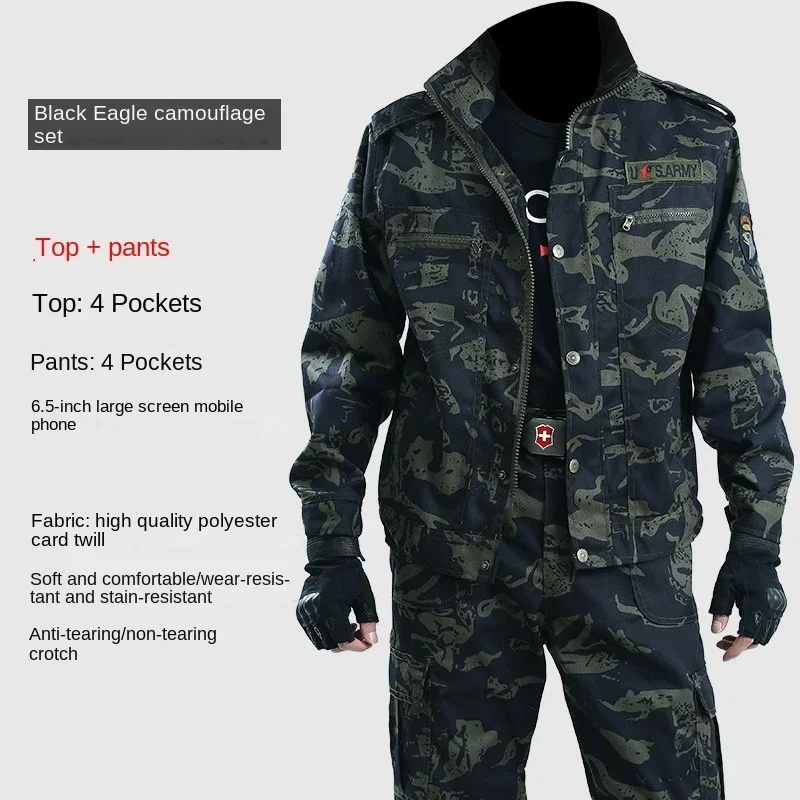 Outdoor Sports Soft And Thin Overalls Camouflage Uniform Spring And Summer Men's Black Python Pattern Wear-resistant Clothing