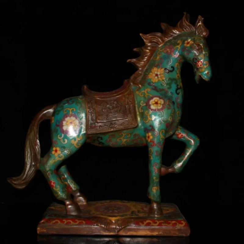 

35cm Chinese Antique Brass Animal Statue Old Cloisonne Horse Statue