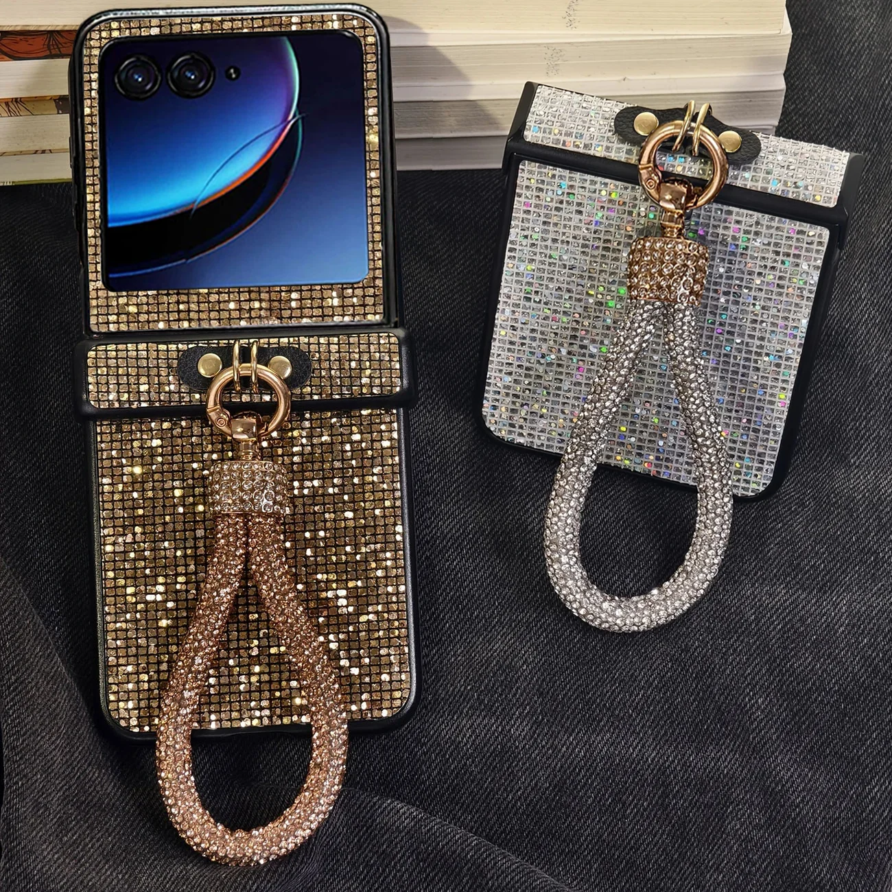 Luxury Glitter Diamond Lanyard Phone Case with Shiny Bracelet Grip - Shockproof Hard PC Cover