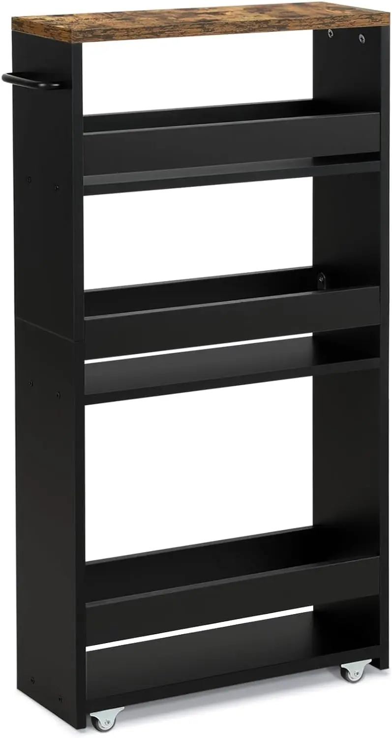 

TEAMIX 4 Tier Slim Storage Cart with Handle, Slide Out Storage Rolling Utility Cart Mobile Shelving Unit Organizer Trolley