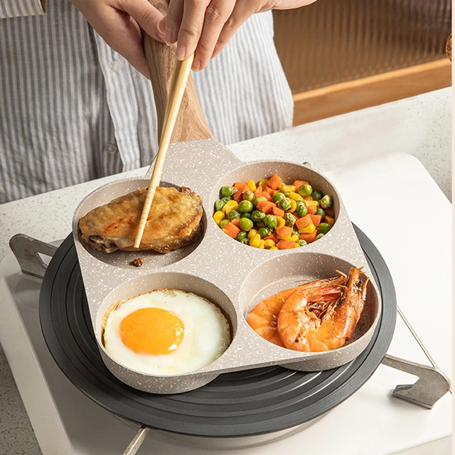 Four-Hole Frying Pot Pan 3-in-1 Nonstick Egg Pancake Hamburg Steak Cooking  Pan Breakfast Maker Induction Cookware Accessories - AliExpress