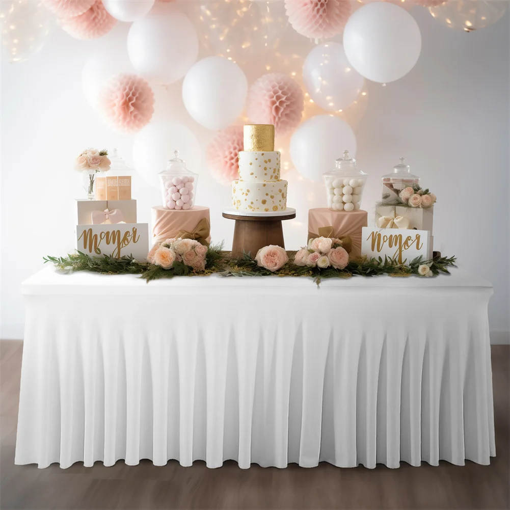 Table Skirt Table Cover Rectangular Fitted Tablecloth Wrinkle Free Cloth For Parties Banquets Vendor Event