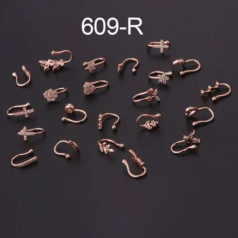 1PCS Fake Piercing Clip Nose Ring Cuff Body Jewelry for Women Trend Ear Cuffs Heart Star Flowers Butterfly Clip Rings KAE197