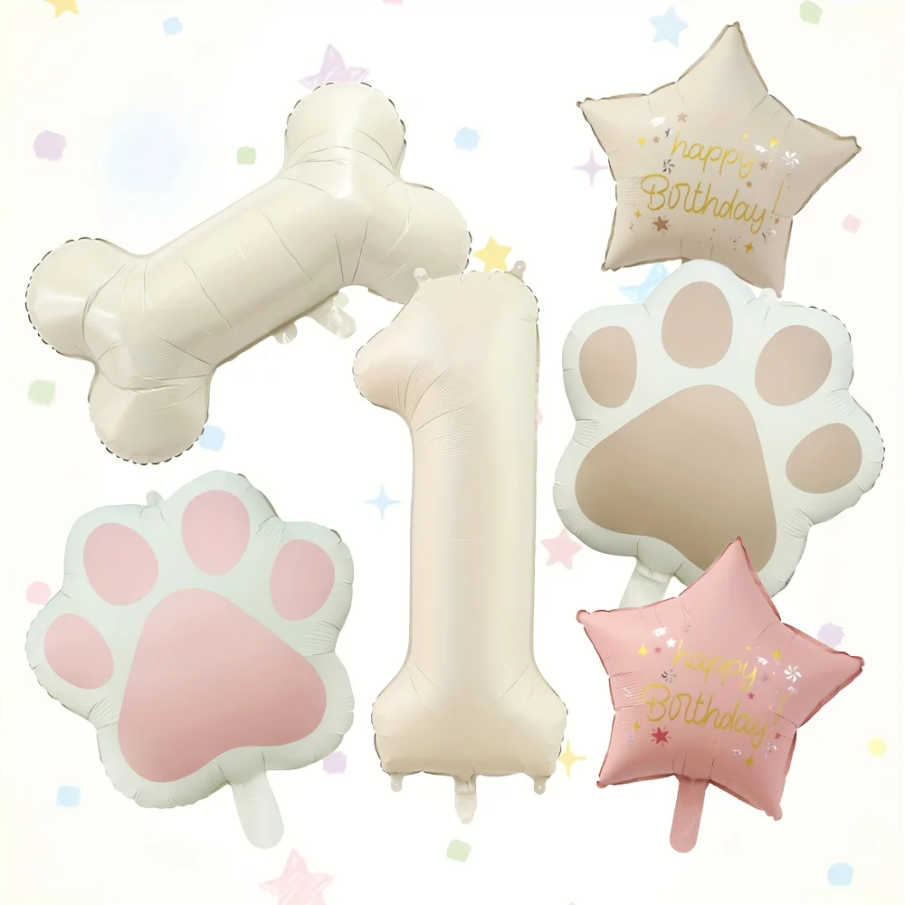 6 Stück Tier Let's Pawty Hund Katze Pfote Aluminium Ballon 40 Zoll Cremeweiß Zahlen Geburtstag Party Dekoration Ballon Babyparty – Detail 2