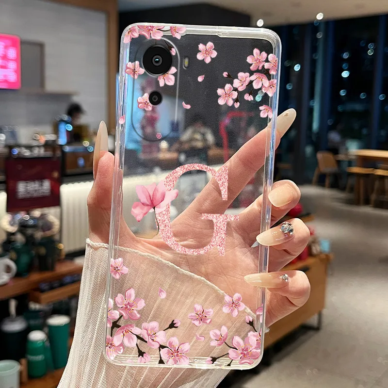 Transparent Silicone Phone Case with Pretty Flower and Letter Design - Soft TPU Cover