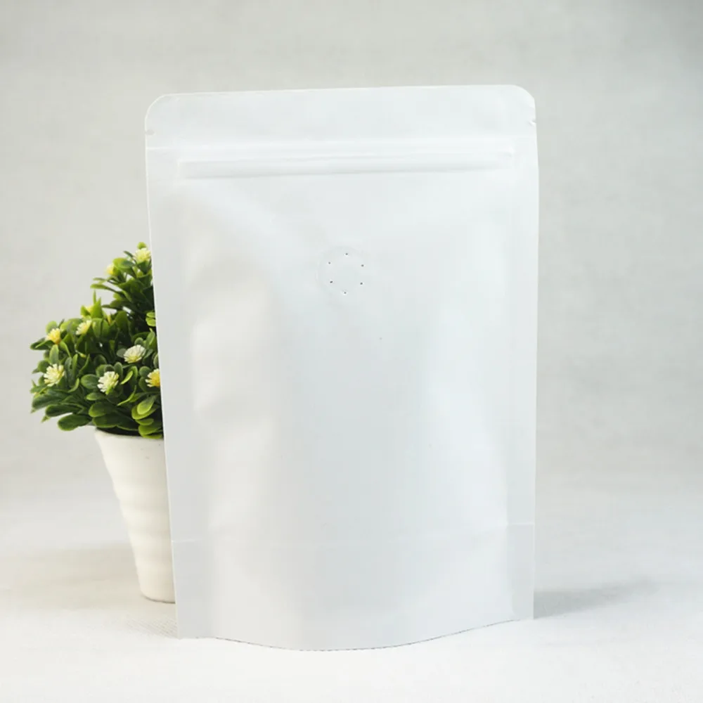 50pcs Standing Up White Kraft Paper Ziplock Bags with One way valve