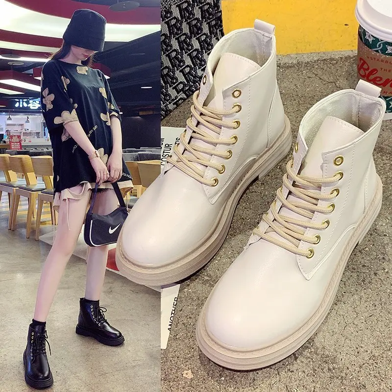 2022 Spring Autumn Ankle Boots Female Student Black Short Boots Female British Boots Wild Retro Artificial Leather Boots Female