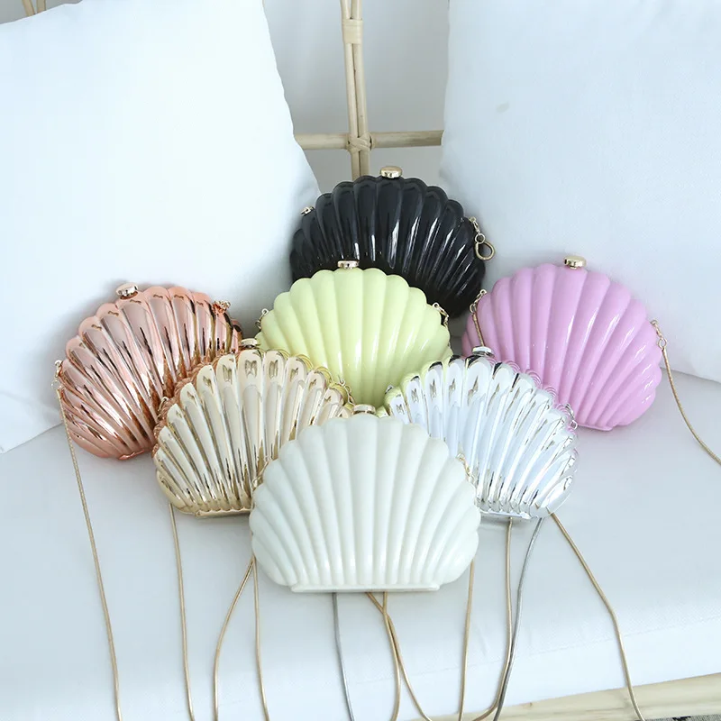 Acrylic Seashell Handbags Metal Snake Chain Shoulder Crossbody Bag For Women Fashion Box Clutches Wedding Party Evening Bag