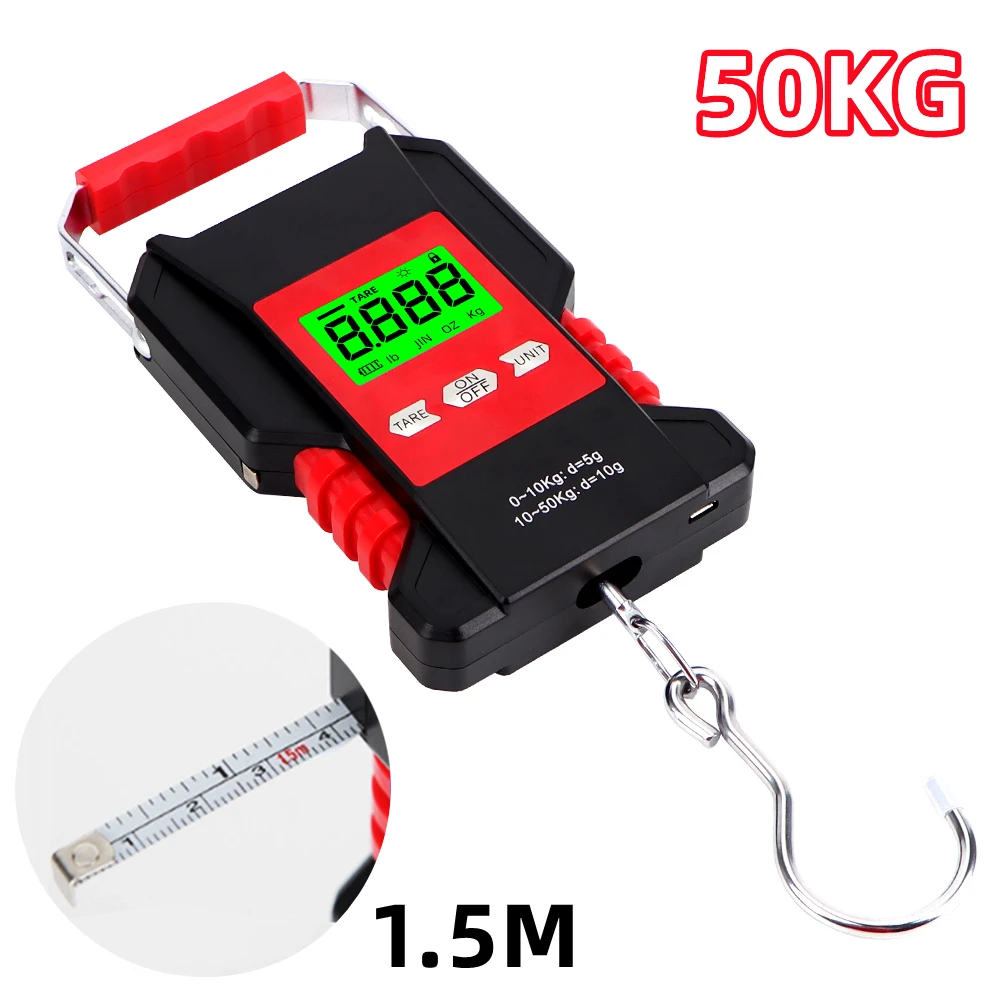 50KG Portable Waterproof Fishing Scale Hunting Luggage Home Weighing 1.5M Tape D