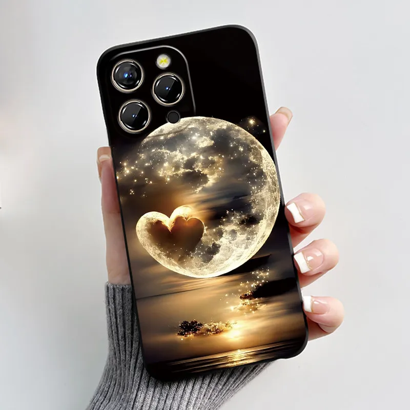 Chrysanthemum Forest Pattern Anti-Scratch Black Soft Phone Case