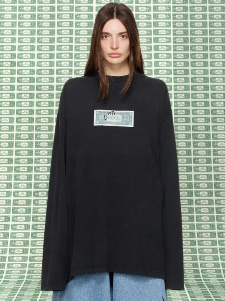 

T-Shirt For Unisex New Printed LOGO Black Loose Round Neck Long Sleeves VTM Basic Base High Quality Trendy 2024 New Spring