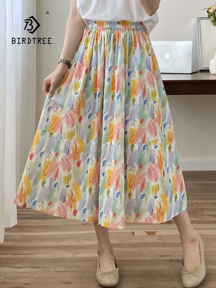 

New Spring Cotton Retro Skirt Women Elastic Waist Fashion Floral Skirt Girl Sweet Literature Commute Skirt 2024 Summer B453130QC