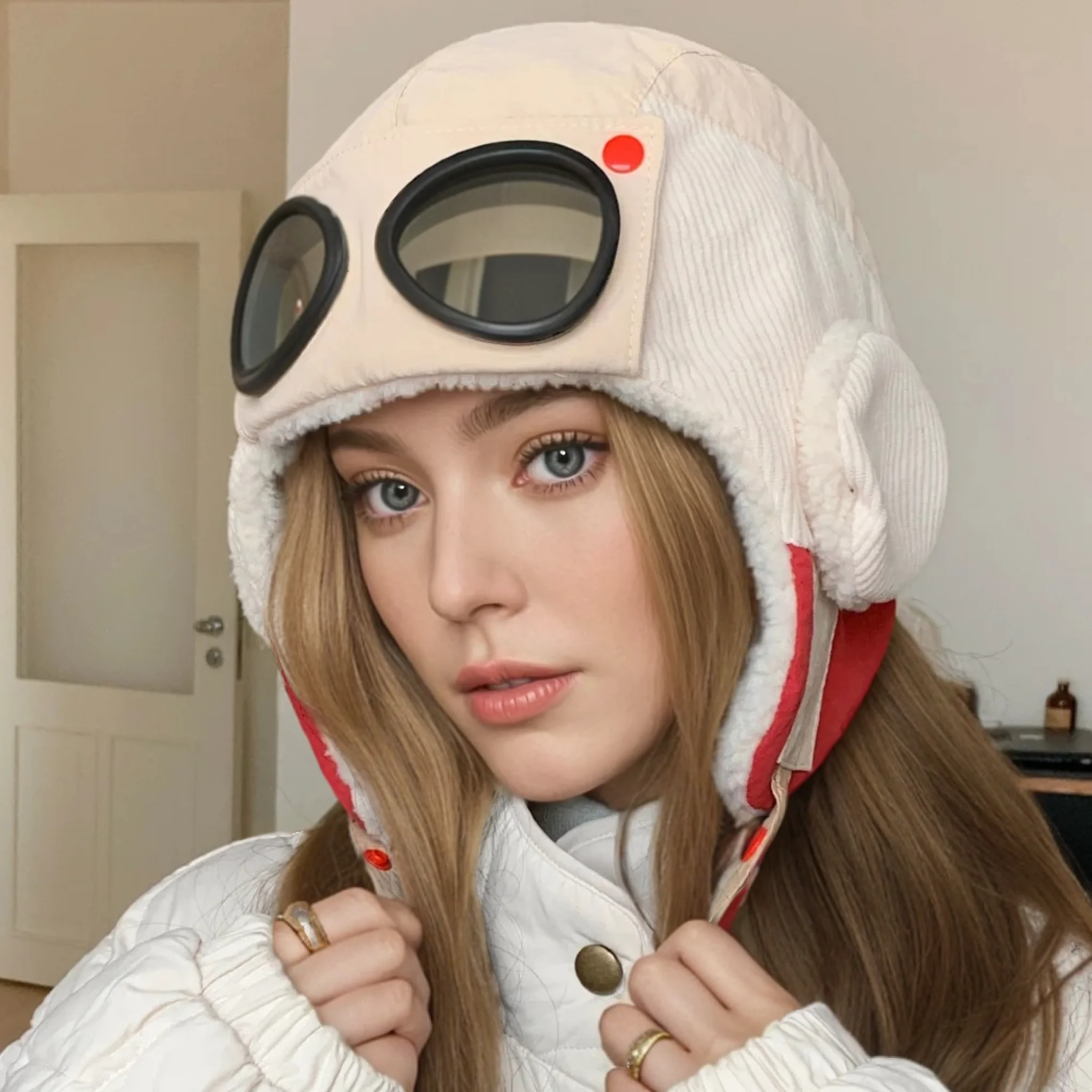 New Women Warm Bomber Hats With Goggles Plush Fur Winter Hat With Earflap Winter Dandy Cap For Female