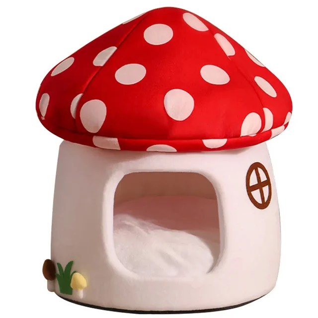 Half-Enclosed Mushroom Cat Bed - Adorable and Functional for Sleeping and Hiding Cat House Dog Bed Pets Cat Bed Dog Accessories 6