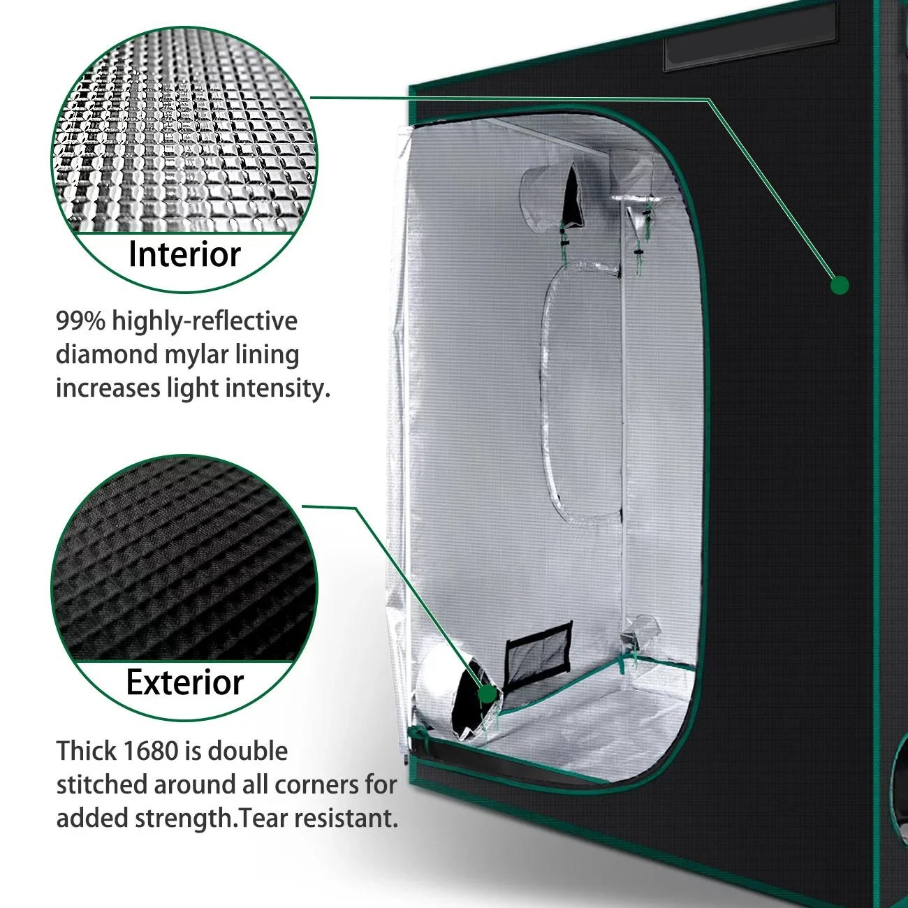 Indoor Hydroponic Grow Tent 600D Mylar Fabric Grow Tent 120*60*150cm