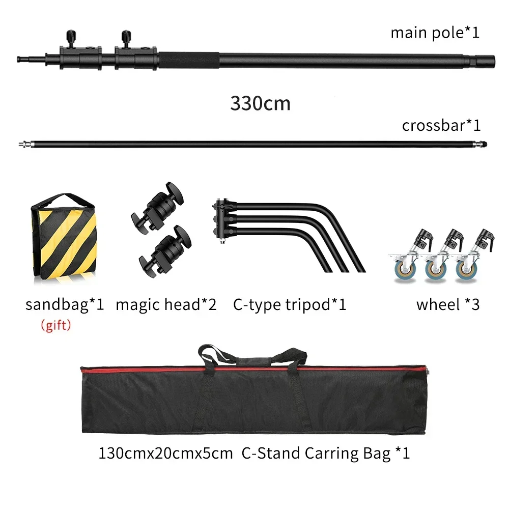 Foldable Light Stand Black C Stand Stainless Steel Tripod Magic Leg Photography C-Stand For Spot Light,Softbox SH 2.6M/3.3M
