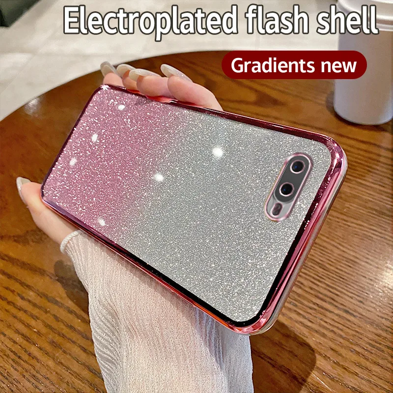 Shiny Glitter Plating Silicone Soft Back Cover with Camera Lens Protection