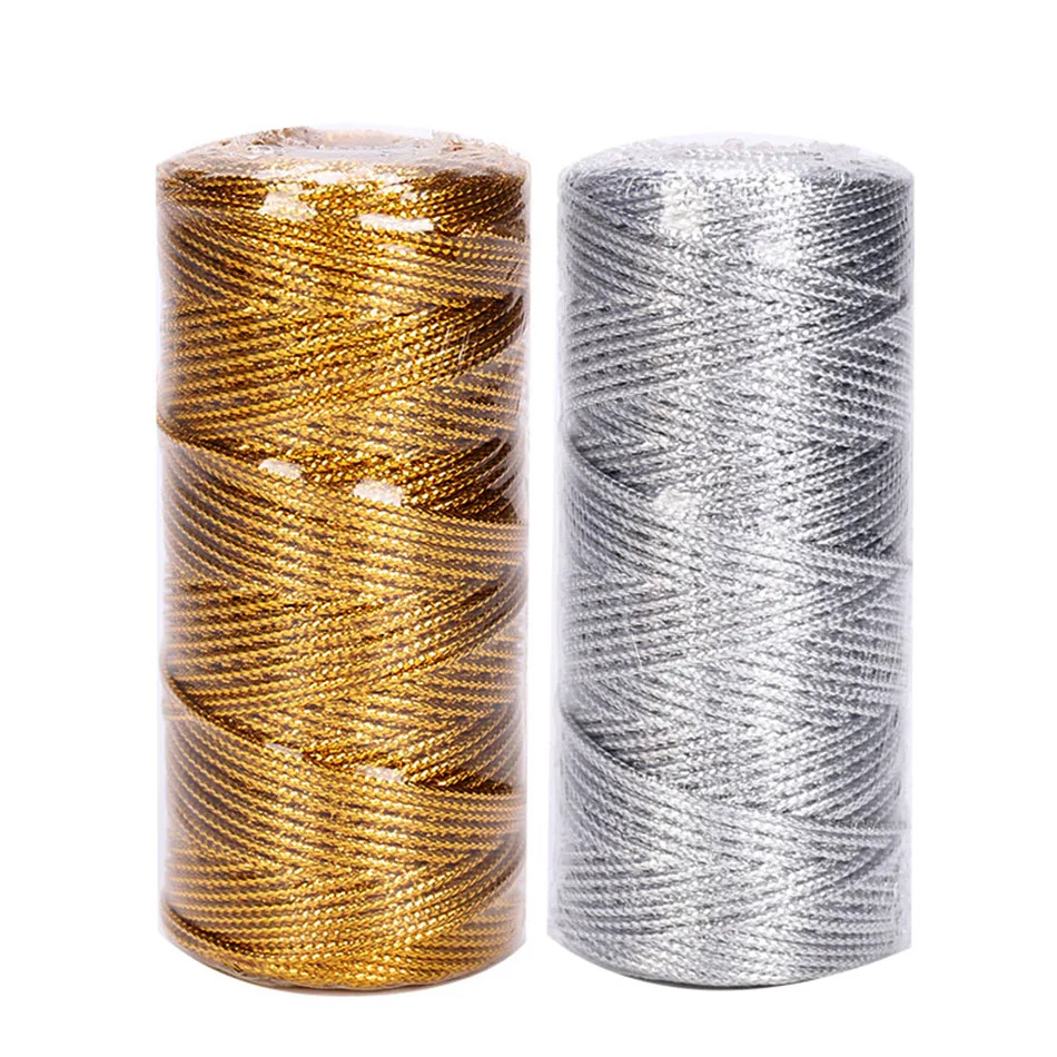 100M Gold Silver Macrame Cord Rope String Twine Ribbon Bows Crafts DIY Gift Wrap Sewing Twisted Thread Home Textile Decor 1.5mm macrame cord