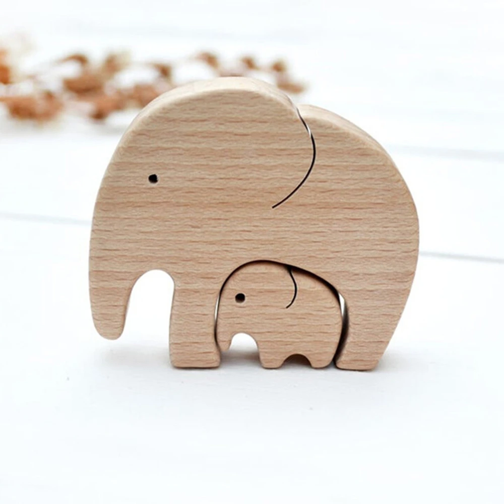 Children Bedroom Cute Wood Elephant Statue Ornament for Furniture Decor Toy Elephant Family Decoration Crafts